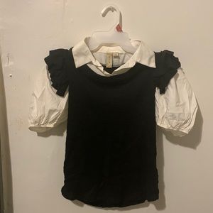 Black top, polo neck, puffy shoulder sleeve, classy teacher blouse, MISIA,Size S